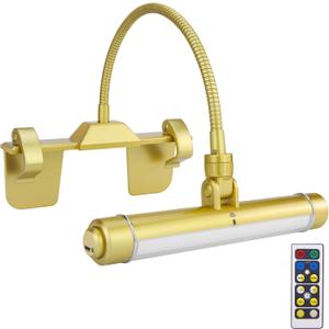 HONWELL Painting Lights Cordless, Dartboard Light with Remote, Rechargeable Picture Light, Picture Frame Lights with 3 Modes 28 LEDs Rotate Head, 360 Flexible Neck,Clip on Display Light for Artwork (Gold)