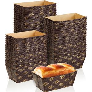 Tessco 60 Pieces Mini Paper Loaf Pans Disposable Rectangle Paper Baking Loft Pans for Quick Bread Small Pumpkin Breads, Microwave Oven Freezer Safe(3.1 x 1.5 x 1.7 Inch,Simple Style)