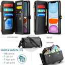 Strapurs Wallet Case Compatible with iPhone 11 Pro Max RFID Blocking 10-Card Holder Soft PU Leather Magnetic Snap Shoulder Strap Zipper Pocket Phone Case Fit for iPhone 11 Pro Max - Black