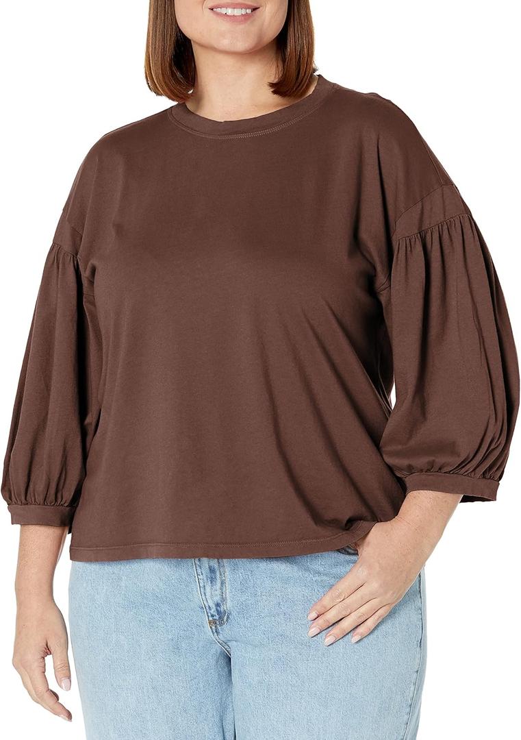 Velvet by Graham & Spencer Women's Prudy Sueded Jersey Puff Sleeve Tee (Large, Nutella)