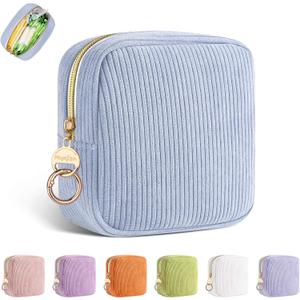 Period Bag for Teen Girls, Corduroy Sanitary Napkin Storage Bag, Menstrual Pad Pouches Tampon Holder for Purse (Blue)