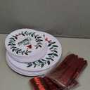 Liacere 175PCS Christmas Plastic Plates - White & Green; Includes 50 Wreath Plates, 25 Red Cutlery, 25 Cups, 25 Tree Napkins