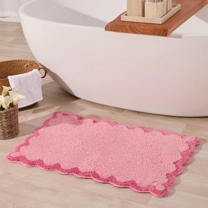 ORTIGIA Cute Pink Scalloped Bath Mat, Fun Plush Microfiber Scallop Bathroom Rugs Non Slip Washable Quick Dry Absorbent, Bathmat Bath Rug Carpet for Shower Stall Vanities Kitchen Floor Entrance, 20x32 (1'8" x 2'8" (Rectangular))