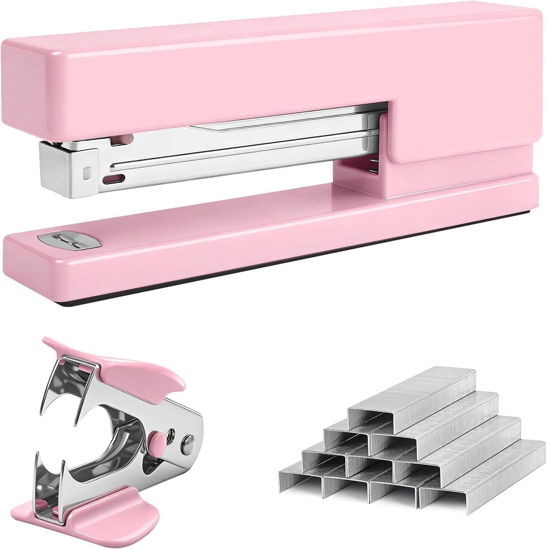 2 x Office Desktop Stapler - 25 Sheet Capacity with 830 Staples and Staple Remover,Staplers for Desk,Non-Slip for School, Home, Pink