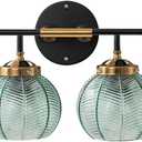 4-Lights Bathroom Light fixtures Glass Vanity Light Green Bathroom Sconce Mid Century Modern Wall Lamp,Black Gold Art Deco Vanity Light for Over Mirror Bedroom Hallway Dining Room