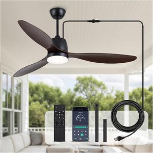 52" Outdoor Ceiling-Fan with Light: Plug-in Waterproof Hanging Fans, App/Remote Control, Reversible 6-Speed Quiet DC Motor, 3CCT, for Patio Porch Pergola