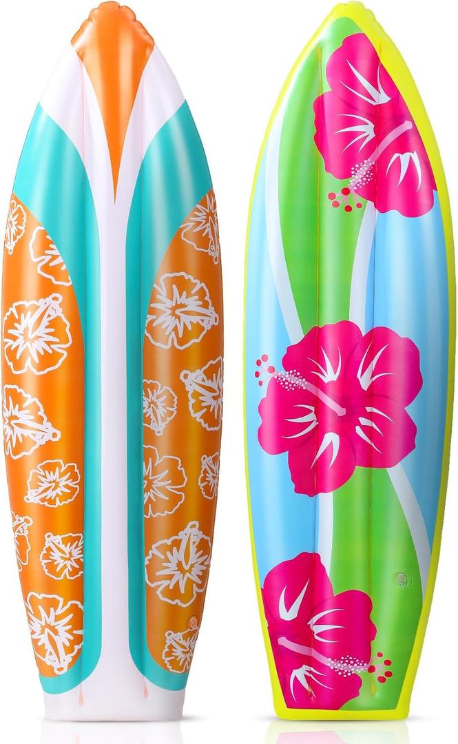 4 Pcs Inflatable Surf Board 36 Inch Inflatable Pool Floats Luau Hawaiian Party Decorations Tropical Flower Blow up Surfboard for Wall Beach Party Decorations