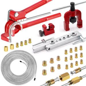 smseace 26Pack 3/16 Inch Brake line kit Include 25 FT Zinc-Plated Brake Lines with Fitting(16pcs Fittings,2pcs Union+4pcs Nut) Brake line Bender,Single Flare Tool,Cutter 3/16 Inch Brake Line Kit (Silver)