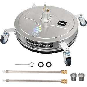 EDOU Pressure Washer Surface Cleaner - 20-Inch Stainless Steel Cleaner with 2 Replaceable Nozzles, 2 Washer Wand Attachments and 4 Wheels - 4000 PSI Maximum Pressure