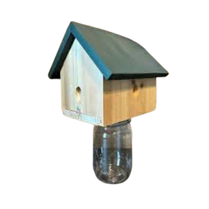Bird / Wildlife Accessories for Birds, Wooden Hanging Burd Feedr with a Jar Dispenser, House-Shaped. Suitable for Small Birds Such as Hummingbirds, Chickadees and Sparrows, 1 Piece