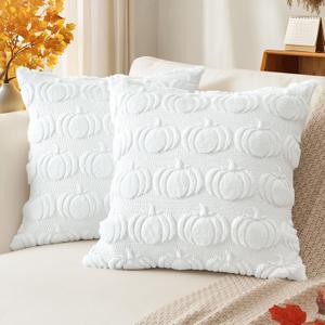 Artscope Fall Pillow Covers 16 x 16 Set of 2 Decorative Autumn Harvest Holiday Pumpkin Throw Pillow Cases Soft Plush Faux Fur Couch Cushion Case for Farmhouse Halloween Sofa Bed Room Home Decor-White