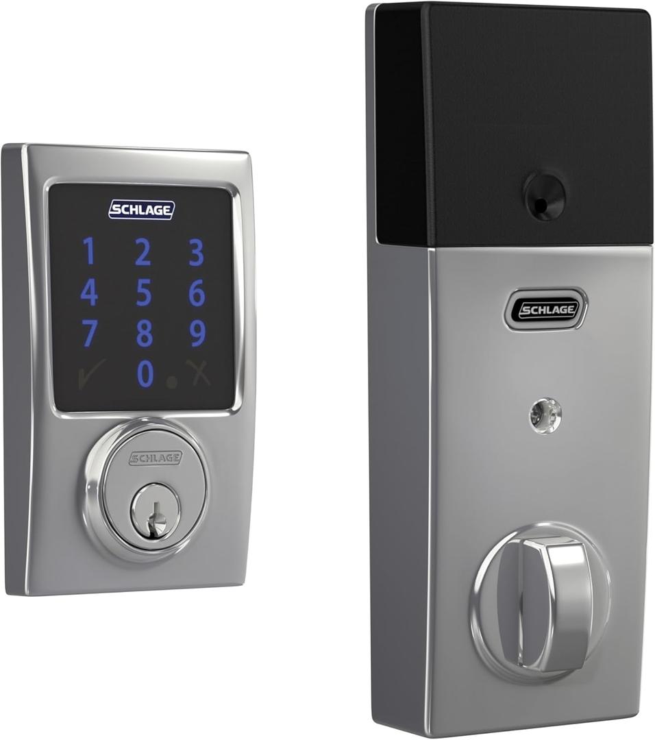 Schlage Connect Smart Deadbolt Lock with Touchscreen Keypad, Keyless Front Door Entry, Z-Wave Plus Compatible, Bright Chrome, BE469ZP CEN 625
