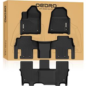 OEDRO Floor Mat Fit for Jeep Wagoneer 2022 2023 2024 2025(8 Passenger Model), TPE Custom Fit All Weather Wagoneer Floor Liners Includes 3 Rows, Black