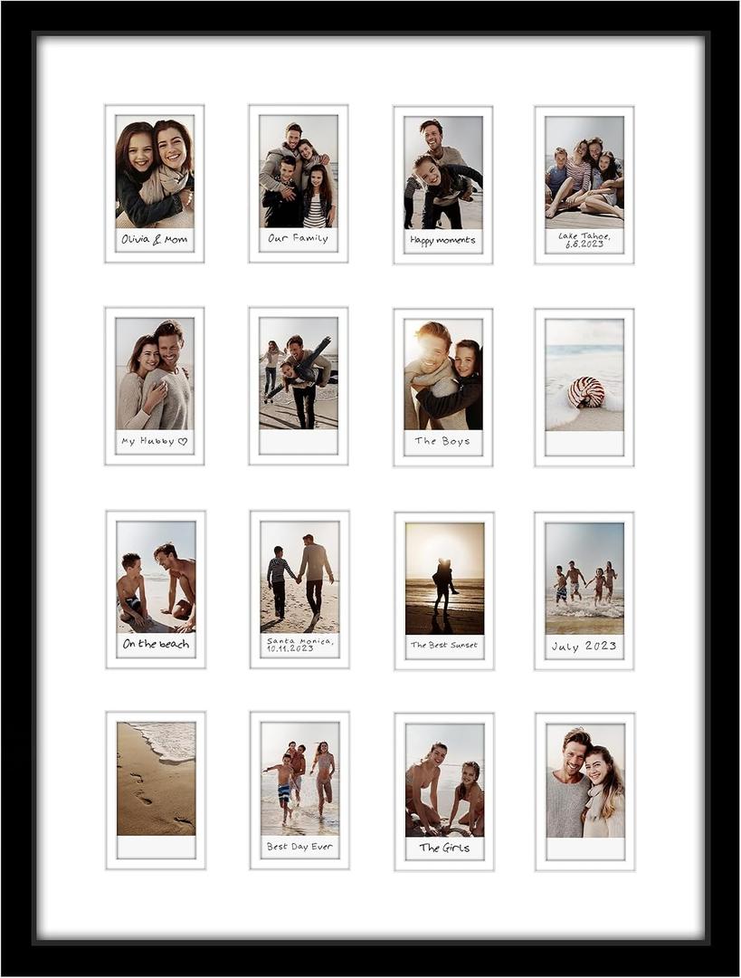 Americanflat 15x20 Picture Frame with 16 Openings for 2x3 Instant-Print Photos - Black Mini Picture Frames for Wall Display with Polished Plexiglass