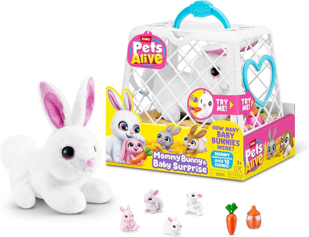 Pets Alive Mama Bunny & Baby Surprise, Series 1, Electronic Pet for Girls, Mail Box, 11.38 inches
