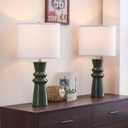 24.75" Green Lamps Set of 2 for Living Room, Ceramic Green Table Lamps for Bedroom Set of 2, Dark Green Bedside Lamp for Nightstand, Retro Table Lamp Set 2 for Buffet, Home Office