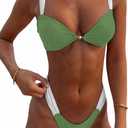 QJQ Women's 2 Pieces Bikini Set Triangle High Cut Thong Bathing Suits Cheeky Adjustable Straps Swimsuit Summer