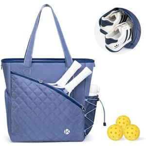 Pickleball Tote Bag for Women with Fence Hook, Quilted Pickleball Bag Holds 3-4 Paddles with Shoe Compartment & Wet Pocket