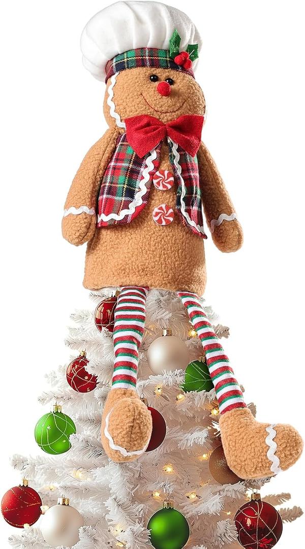 Gingerbread Man Christmas Decorations, Christmas Tree Topper Gingerbread Man, Funny and Unique Christmas Tree Decorations (18.9, Khaki)