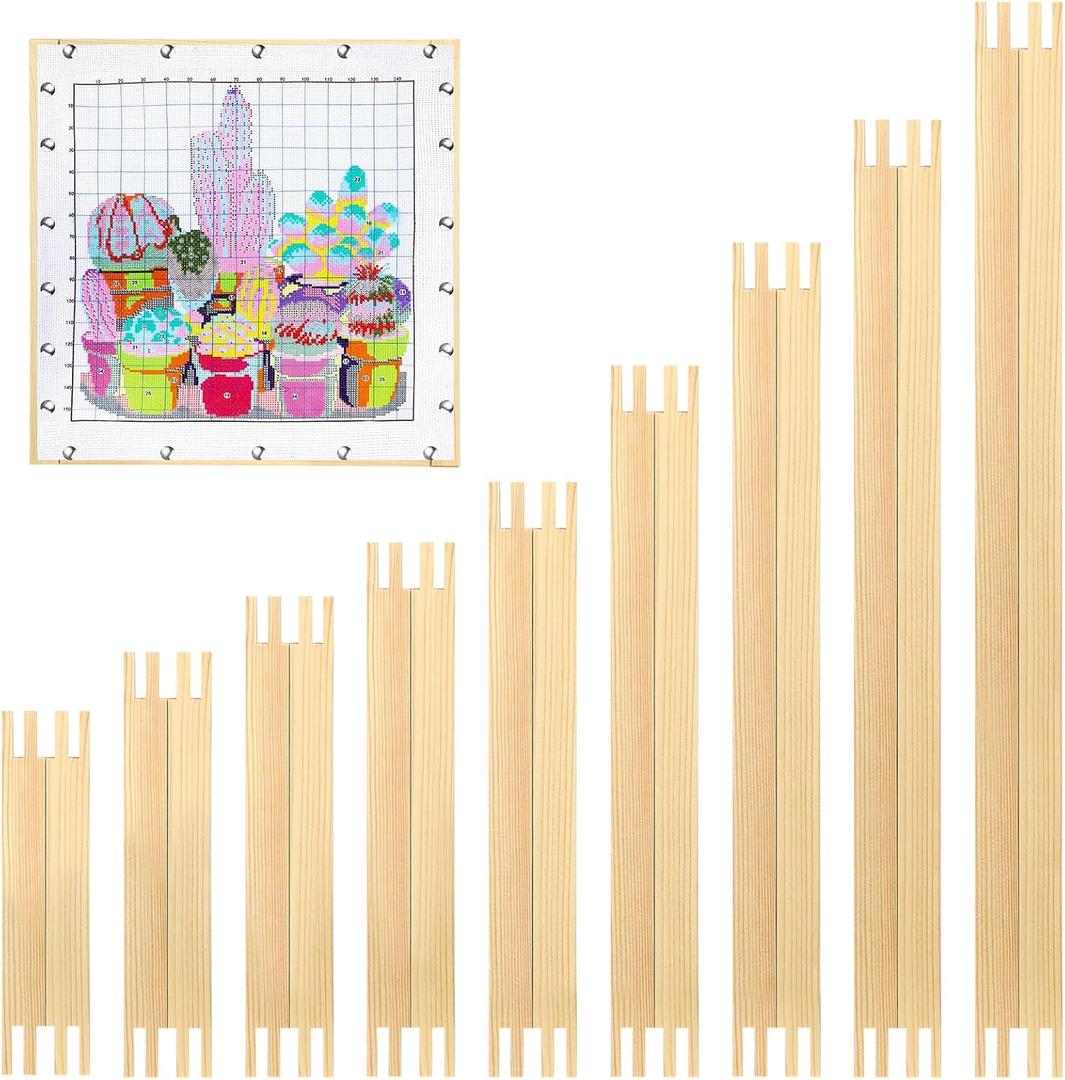 Briwooody 18 Sets 9 Sizes Needlepoint Stretcher Bars Needlepoint Frame Wooden Canvas Stretcher Bars for Embroidery Stitch Frame Accessories Bundle Crafts