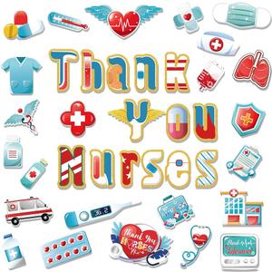 48Pcs Nurse Cutouts for Bulletin Board Decorations, Red and Blue Medical RN Cut Outs Healthcare Workers Nurses Paper Cutouts for Students Doctor Hospital Nursing School Graduation Party Supplies