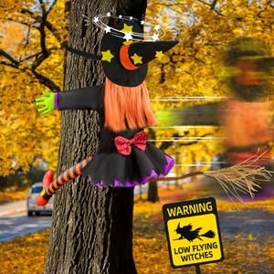 Bswalf Halloween Decorations Outdoor Crashing Witch: 44'' Flying Crashed Witches Hanging into Tree - Halloween Decor for Yard Garden Porch (Orange(44 Inch))