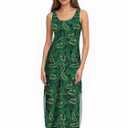 Women's Summer Midi Dress 2025 Sleeveless Floral Print Split Casual Bodycon Long Beach Sundress Travel Vacation Outfits (Green, L)