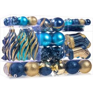 87Pcs Christmas Ball Ornaments Set, Assorted Shatterproof Hanging Tree Decorative for Xmas Tree Holiday Party and Home Decor (Blue & Gold)