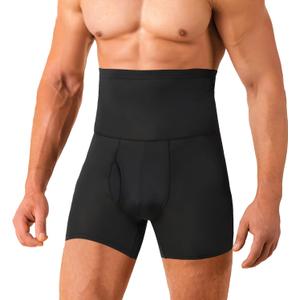 BIGFOX Men Tummy Control Shorts High Waist Slimming Underwear Body Shaper Seamless Compression Boxers Briefs Men Waist Trainer Girdles for Belly Fat (Black, XL)
