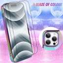 Bonoma Compatible with iPhone 16 Pro Case Bling Laser Florescent Iridescent Crystal Luxury Camera Protector + 2* Screen Protector Shockproof Edge Cover -Purple