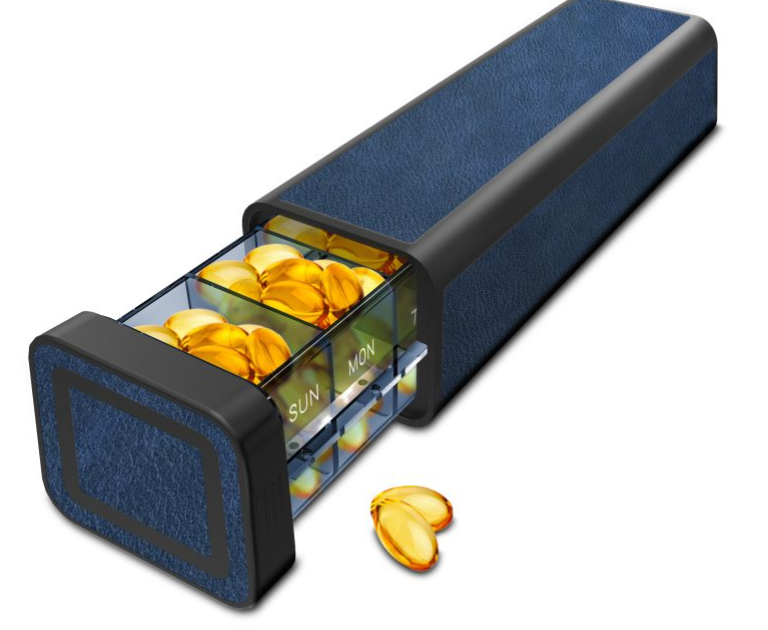 7 Day Weekly Metal Pill Organizer Travel, Daily Pill Box, Cute Portable Pill Case, Large Capacity Pill Holder for Supplements, Pills, Vitamins, Medicine (Matte Blue)