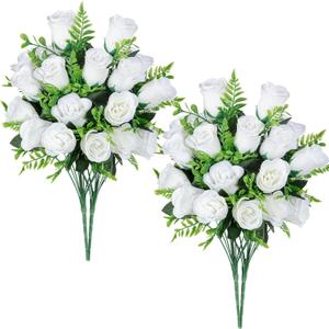 XONOR Artificial Rose Flowers - 4Bouquets Realistic Fake Silk Roses for Wedding Party Home Centerpieces Office DIY Cemetery Grave Decoration (Pack of 4, White)