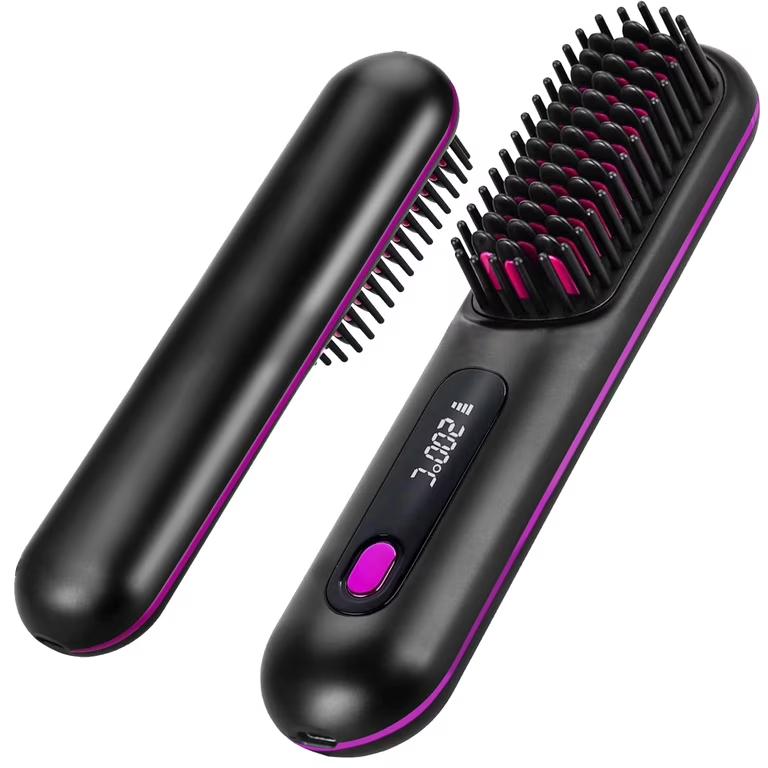 Go Brush Pro, 2026 Upgraded Go Brush Pro, Portable Straightener Brushs for Travel, with LCD Temperature Display, Fast Heating Cordless Mini Hair Brushs, Portable Hair Straightener (Black)