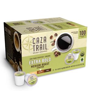 Caza Trail Coffee, Organic Extra Bold Medium Roast, 100 Single Serve Cups (EXP 08/22/27)