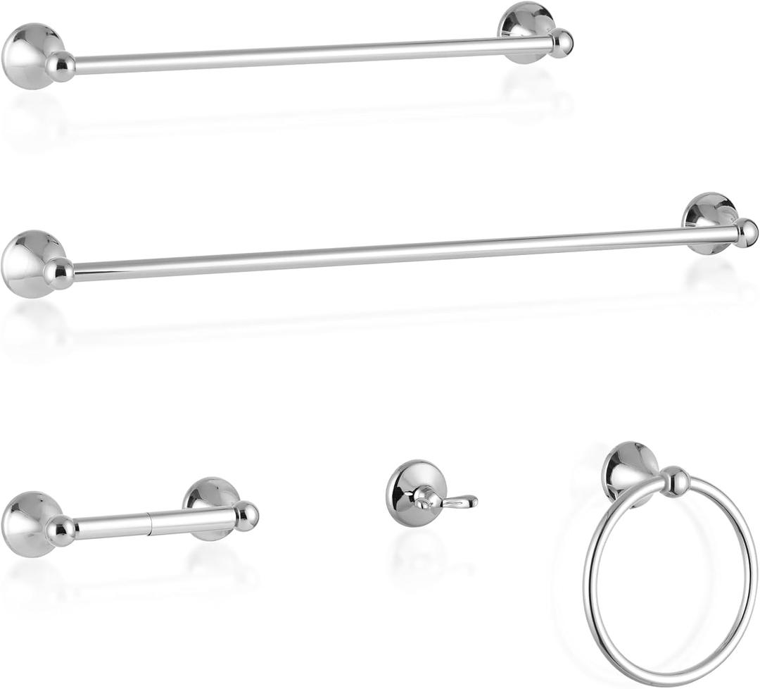 Chrome 5 Piece Bathroom Accessories Set Towel Rack Set Adjustable Expandable Bathroom Hardware kit Towel Bar for Bath Wall Mounted