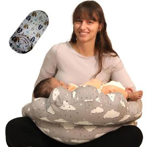 Clowed Printed Cotton Breastfeeding Nursing Pillow with 2 Extra Cover with Adjustable Waist Strap  Soft, Washable, & Supportive for Breastfeeding Moms (Grey)