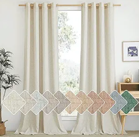 NICETOWN Natural Linen Curtains 84 inch Long 2 Panels Set, Grommet Top Thick Linen Burlap Semi Sheer Vertical Drapes Privacy Assured with Light Filtering for Bedroom/Living Room, W55 x L84