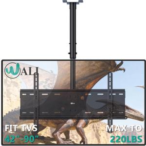WALI Ceiling TV Mount for 42-90 inch, Hanging Adjustable TV Ceiling Mount Bracket Fits Most LED, LCD, OLED 4K TVs, Holds up to 220lbs, Max Mounting Holes 800x400mm (CM4290), Black