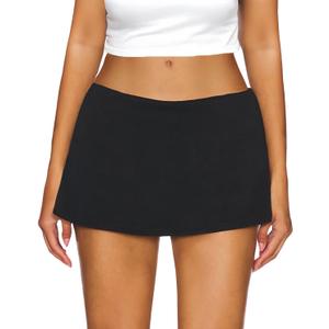 AnotherChill Women's Low Waist Micro Mini Skorts Skirt with Built-in Shorts Sexy Stretch Black Skirts Basic Summer Outfits