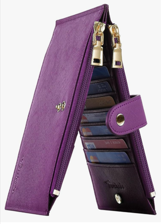 Travelambo RFID Wallet Women Large Size Bifold Multi Card Wallet Case with Zipper Pocke Credit Card Holder for Women, Purple