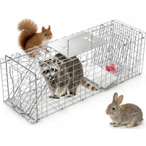 31" Live Animal Cage Trap, Heavy Duty Humane Large Foldable Catch Release Cat Trap for Stray Cats Raccoons Squirrel Skunk Groundhog Armadillo Rabbit (31" Trap Cage)