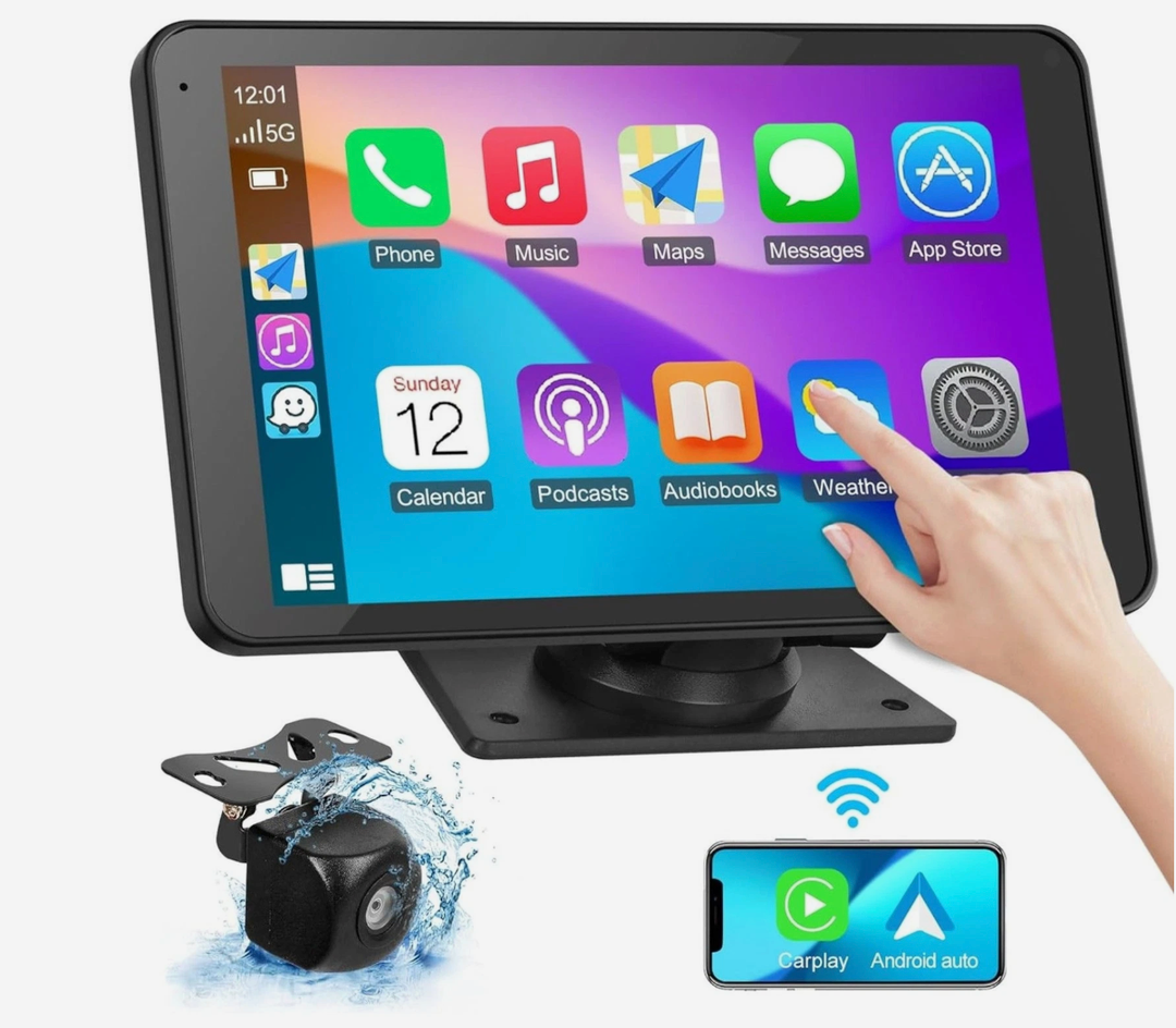 Portable Wireless Car Stereo, 7 HD Touchscreen Cam Compatible Apple Carplay
