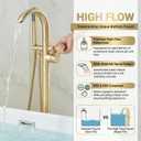 Freestanding Tub Filler Bathtub Faucet Stand Alone Gold Waterfall High Flow Brass Brushed Gold, Stand up Unique Floor Mounted Modern Tub Faucet with Hand Shower