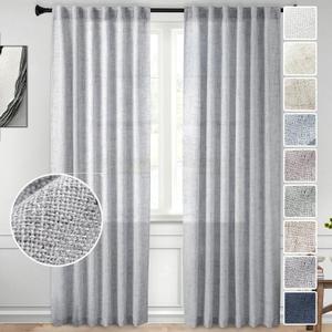 Light Grey Linen Semi Sheer Curtains 84 Inch Long 2 Panels for Living Room Rod Pocket Back Tab Privacy Added Farmhouse Window Curtain Panels with Light Filtering Vertical Drapes for Bedroom