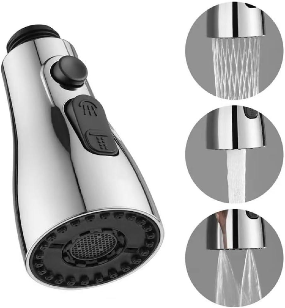 Pull Down Kitchen Faucet Sprayer Head Replacement Part - Pull Out Sink Sprayer Replacement Nozzle, Kitchen Faucet Head Hose Spray Tap Spout Only for G1/220mmConnector (Silver)