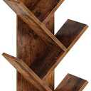 Rolanstar 7 Tier Bookshelf with Drawer, Tree Bookshelf, Small Bookshelves with Storage Rack for CDs/Movies/Books, Standing Book Shelf, Tall Narrow Bookcase for Living Room, Bedroom, Rustic Brown