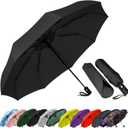 SIEPASA Compact Travel Umbrella - Windproof Auto Open/Close, Small Folding Umbrella for Rain - Lightweight & Durable with Fiberglass Frame, Waterproof Canopy - Fits Backpack, Purse, Suitcase. (Black) (42 Inch-1 Pack)