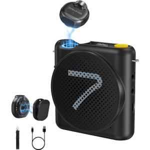 7RYMS WA2 Wireless Voice Amplifier for Teacher, Elderly with Magnetic Lavalier Mic, Personal Classroom Amplifier-Noise Canceling, 23H Working, 164ft Range, Mini Pa System for Teaching Tour Guide Yoga (Black)