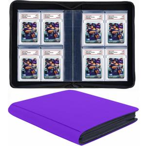 40 Pockets Graded Card Binder, Toploading PSA Slab Holder Album, PU Leather Graded Card Storage Binder, Premium 4 Pocket PSA Card Binder Album with Sleeves (Purple)