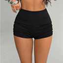 MakeMeChic Women's Summer Y2K Micro Mini Shorts Rhinestone Ruched Party Shorts Club Outfits (Black, L)